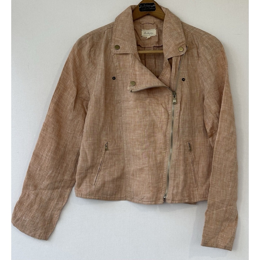 Lou & Grey Linen Jacket Moto Lightweight Women M Peach Excellent